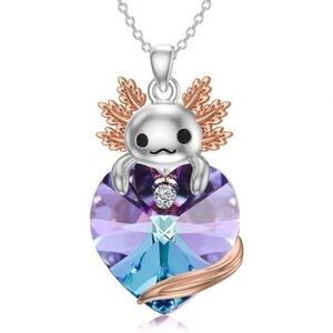 Axolotl Crystal Heart Pendant Fashion Necklace